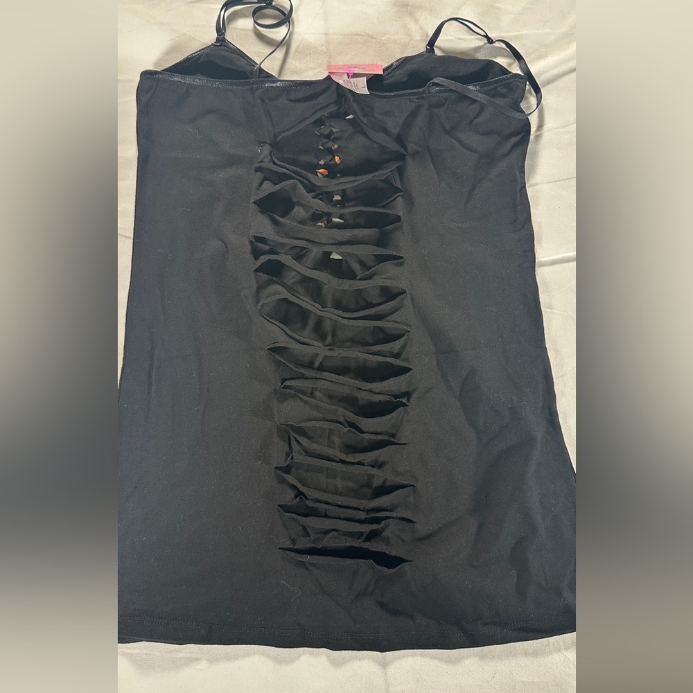 Demi Loon Graphic Hell Yeah Black and Orange Sexy Shredded Women's Tank Sz LG - Picture 3 of 4